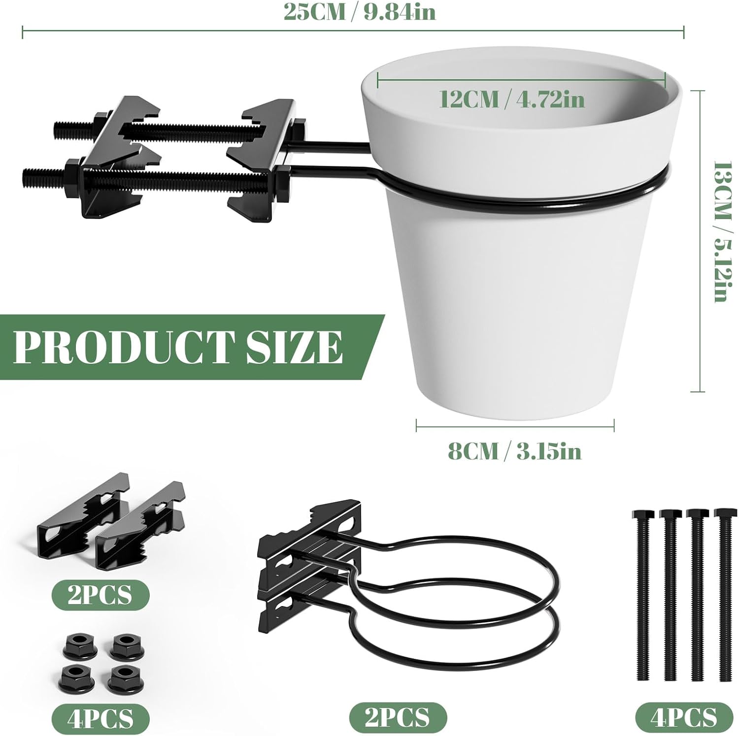 5Inch Hanging Baskets for Plants, Deck Planters for Railing, Wall Mounted Metal Planter Hanger for Balconies, Terraces, Railings, and Indoor and Outdoor Plants