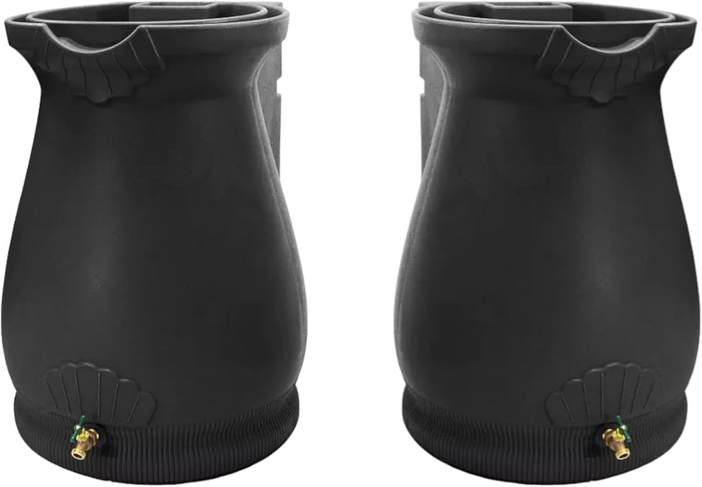 65-Gallon Urn Rain Wizard Decorative Barrel (Black, 2 Pack)