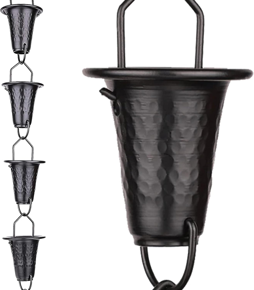 Hand-Hammered Fluted Rain Chain 8.5 FT – Black Powder-Coated Aluminum - Functional and Decorative Replacement for Gutter Downspouts - Premium Rain Chains for Gutter