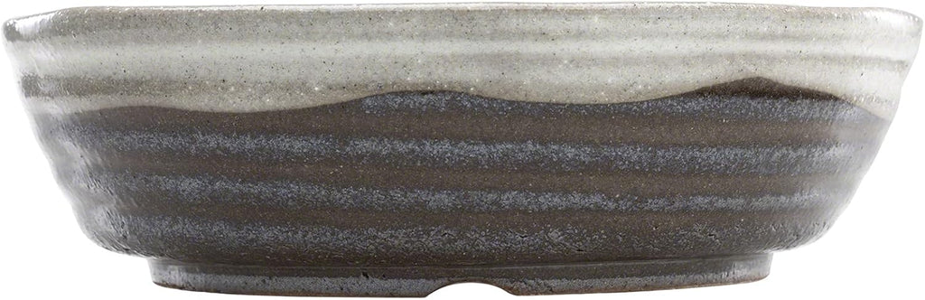 Wazakura Shigaraki Series Handmade White Stripe Glazed Ceramic Bonsai Pot with Drainage Hole, 8.2 (210 mm) Made in Japan, Garden Training Container, Flower Planter, Succulent Bowl - Big Size