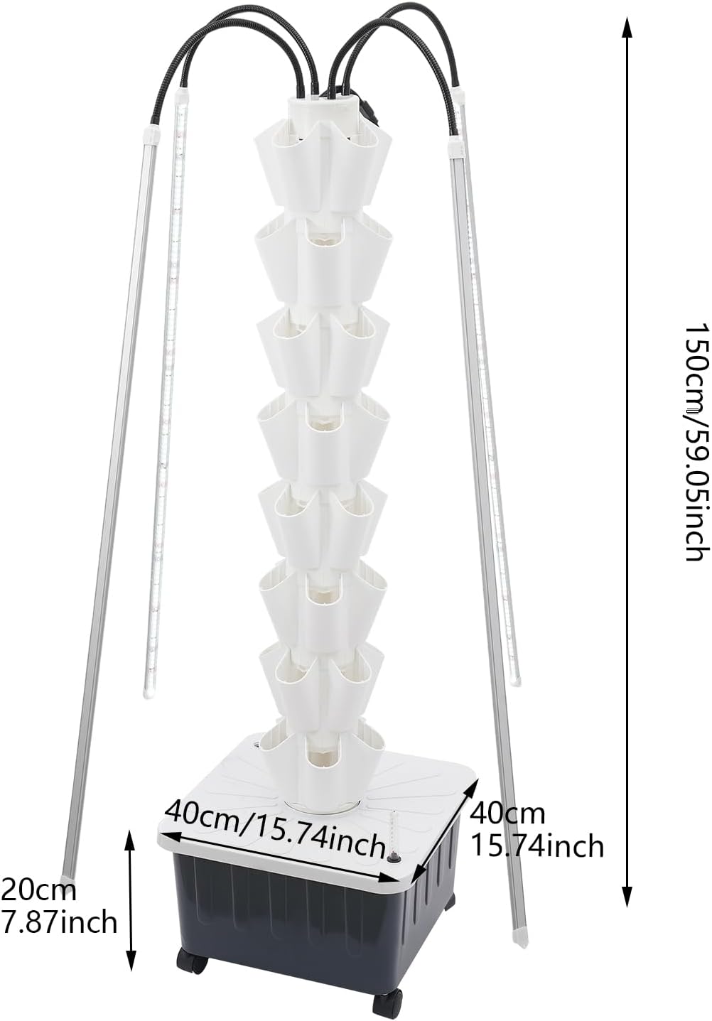 Hydroponics Growing System with LED Grow Lights, 40-Plants Indoor Vertical Hydroponic Tower, Vertical Garden Planter with Wheels, Hydroponic Germination Kit for Fruits, Vegetables, Herbs