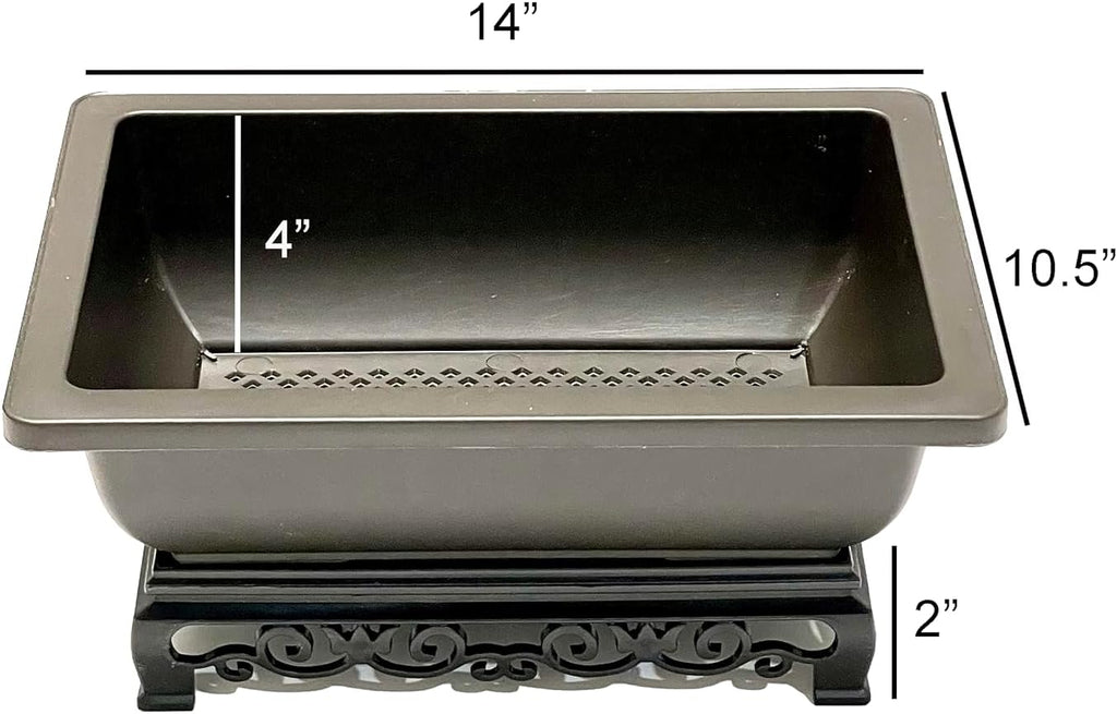 Bonsai Pot – 2-Pack 14 Inch Large Bonsai Training Pot with Eelegant Stand – Rectangular Bonsai Pots with Mesh Drainage – Luxurious Bonsai Tree Pots Indoor Made with Recycled Plastic
