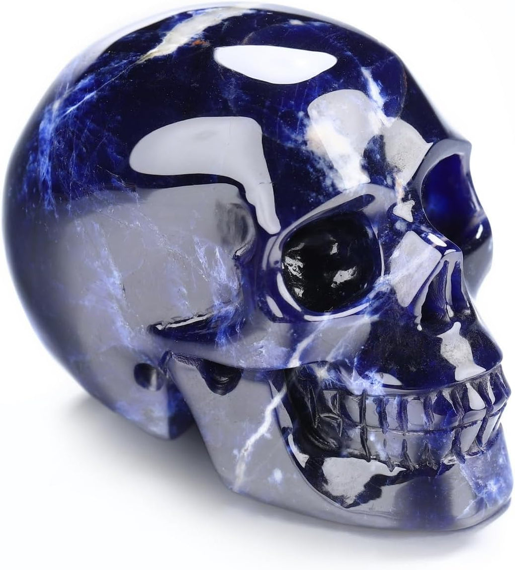 Skullis 2.0" Sodalite Crystal Skull, Hand Carved Gemstone Fine Art Sculpture, Reiki Healing Stone Statue.1483