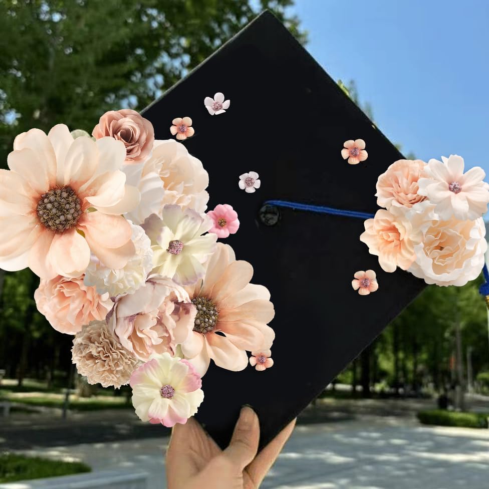 Faux Flower Heads Champagne Small Silk Artificial Flower DIY Fake Mini Flowers Rose Daisy Multicolor Flowers Craft Supplies for Wedding Party Wreath Graduation Season Party Home Decor