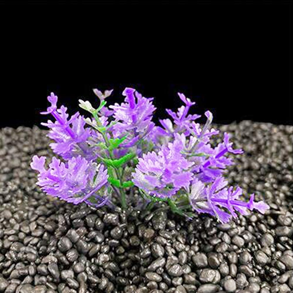 Smoothedo-Pets Aquarium Plant Fish Tank Decoration 20 Pieces Small/1" Tall Plastic Artificial Plant Goldfish Hide Mini Grass Set (Purple)