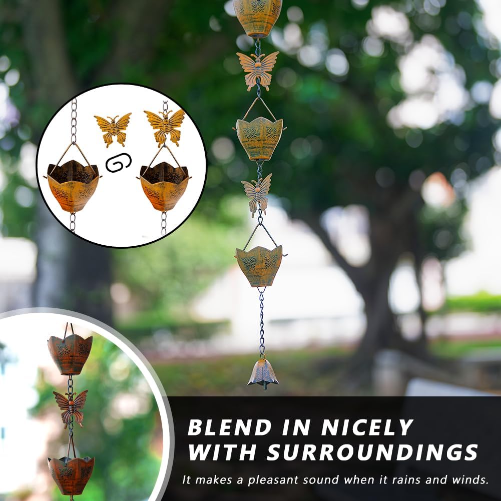 9.2FT Rain Chain for Outside, Rain Chain with 12 Butterfly Cups Adjustable Rain Chains for Gutters, Eaves, Drainage, Replacement for Downpout