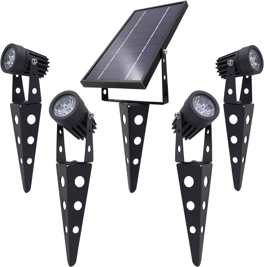4-Spotlight Mini 50X Solar-Powered LED Spotlight (Cool White LED), Black Finish, Outdoor Garden Yard Landscape Downlight