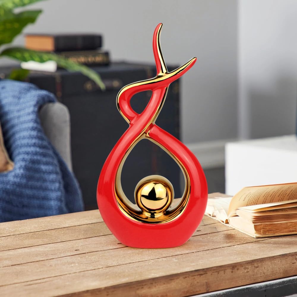 Norrclp Home Decor Modern Abstract Art Ceramic Statue Table Decorations for Dining Room Living Room Office Centerpiece (Red and Gold, Large)