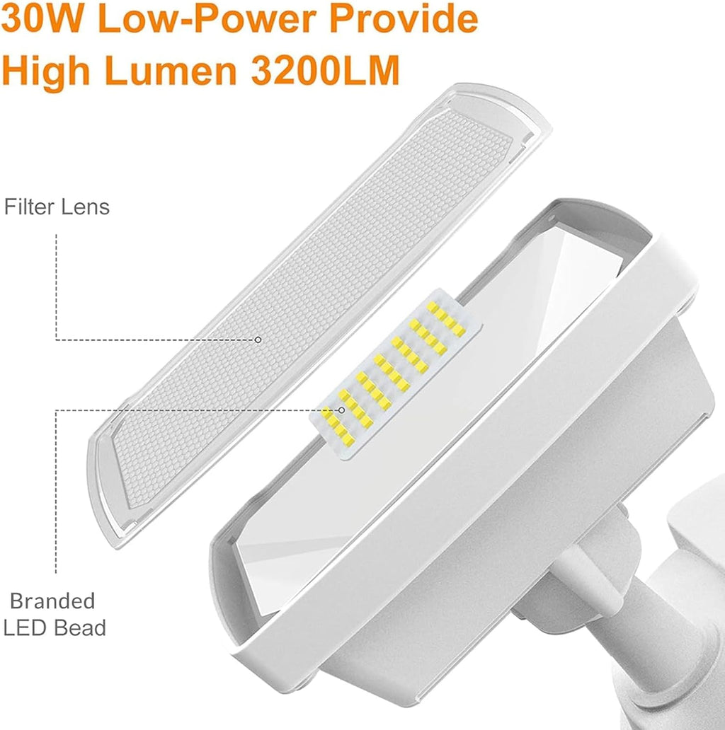 LEPOWER LED Motion Sensor Security Lights Outdoor, 30W 3200LM, 5500K, IP65 Waterproof, 2 Head Motion Detector Flood Light for Garage, Yard, Porch, White (NOT Solar Powered)