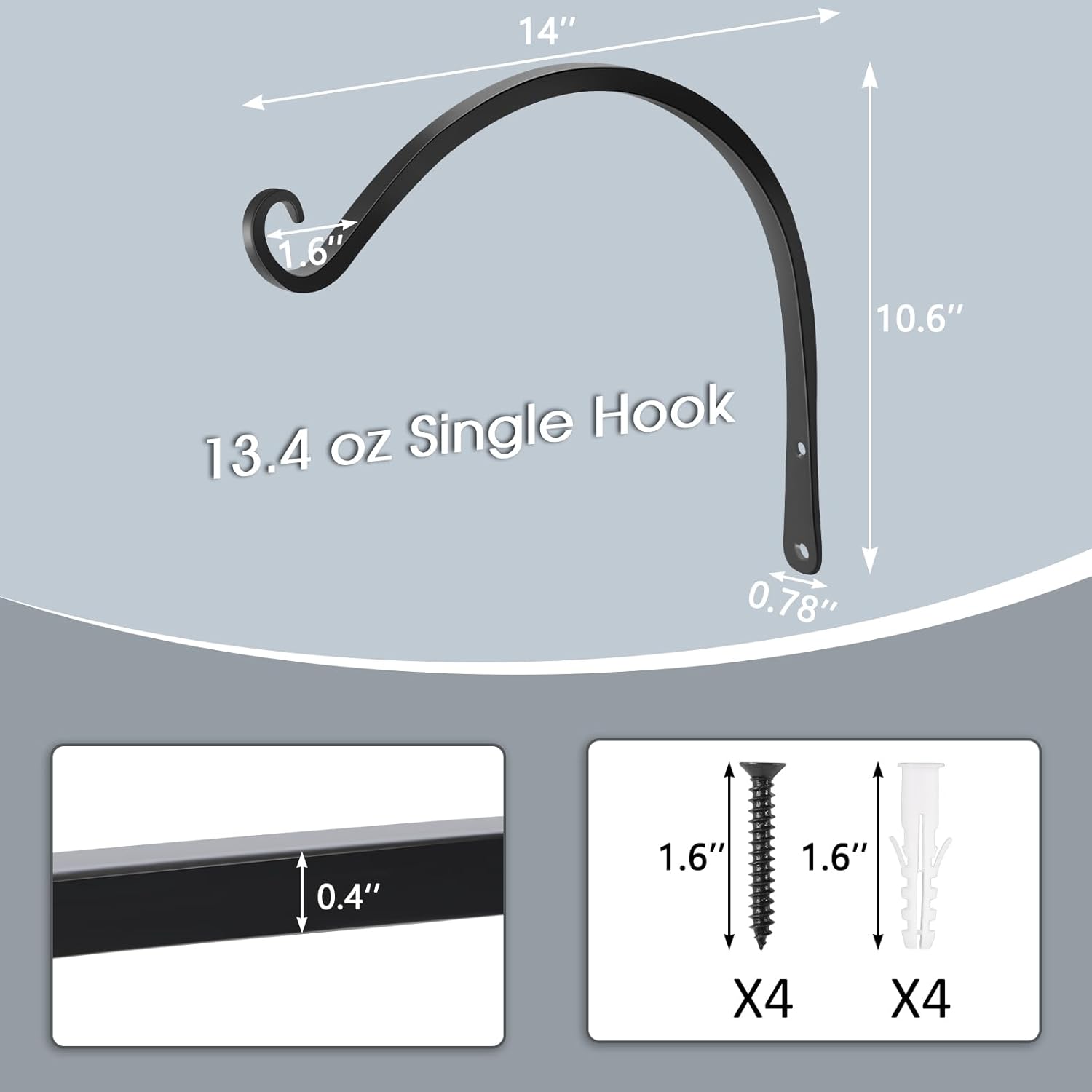 Gtongoko 2 Pack 14 Inch Plant Hangers Outdoor Metal, Plant Hooks for Wall Indoor, Outdoor Hooks for Hanging Bird Feeders, Plant Bracket, Lanterns, Wind Chinme, Black