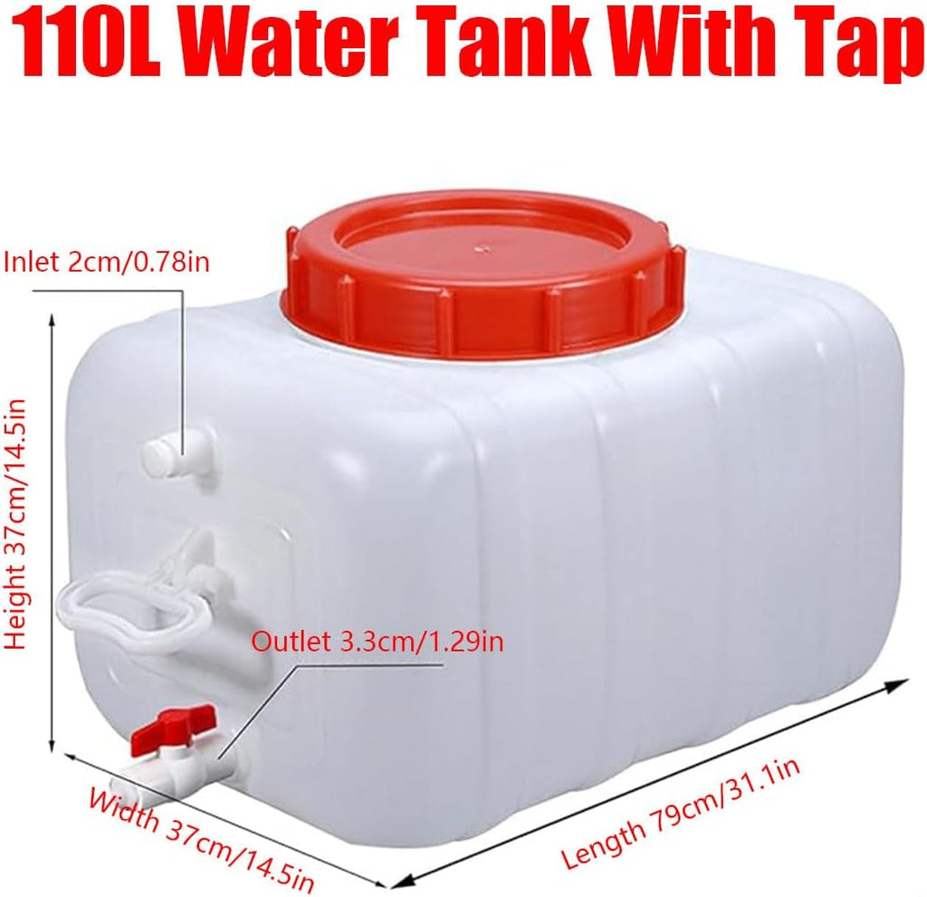 Plastic Water Tank 25L/35L/50L/80L/110L/200L Water Container，Rain Water Tank，Food-Grade Rectangular Thickened Water Tower with Faucet for Household Water Storage(Size:110L)