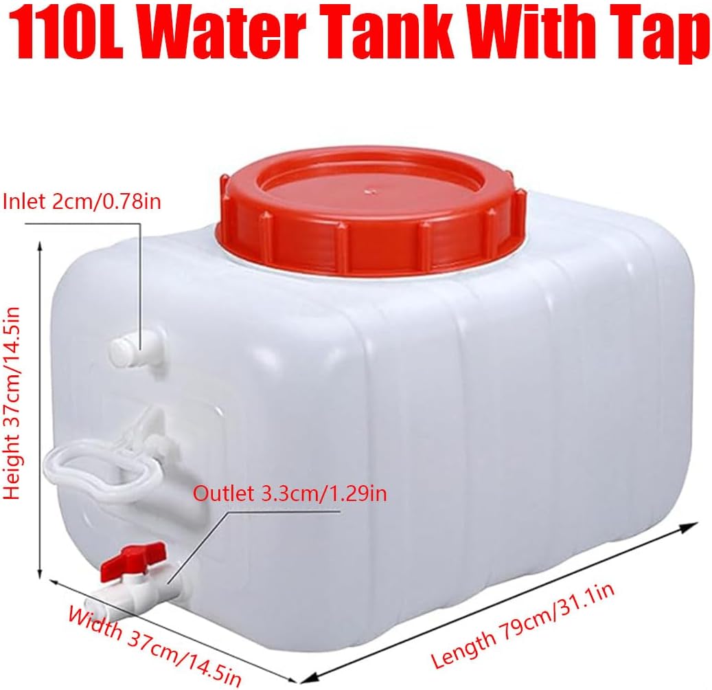 Plastic Water Tank 25L/35L/50L/80L/110L/200L Water Container，Rain Water Tank，Food-Grade Rectangular Thickened Water Tower with Faucet for Household Water Storage(Size:110L)