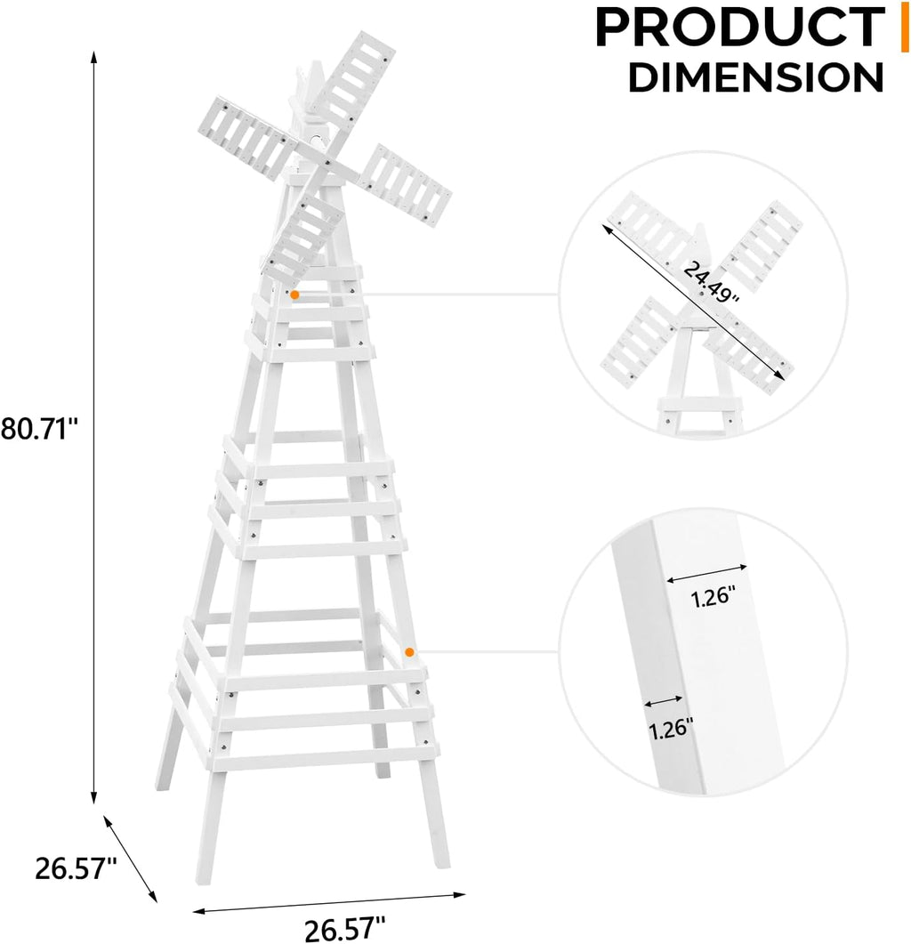VINGLI Outdoor Yard Windmill, Wooden Wind Spinner for Garden Lawn Yard Patio Decoration (White, Large)