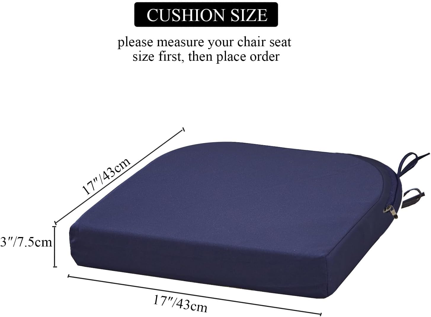 17 x 17 Inch Outdoor Seat Cushions for Patio Furniture with Non Slip and Ties Waterproof & UV Resistant Round Corner Outdoor Chair Cushions Replacement Set of 2, Navy Blue