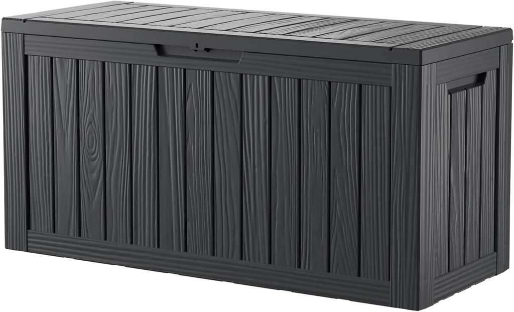 80 Gallon Waterproof Large Resin Deck Box Indoor/Outdoor Lockable Storage Container and Seating for Garden, Pool, and Patio (80 Gallon, Black)
