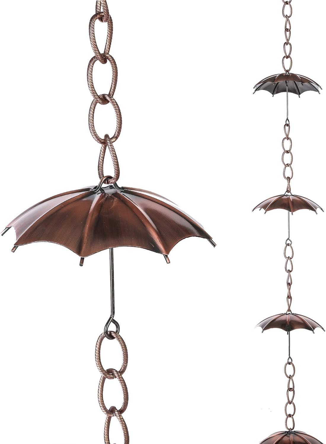 Rain Chain Decoration 6 Ft., Outdoor Rain Catcher Metal Chain Downspout 72'' for House Eaves, Garden & Home, Umbrella Shape Rain Chains