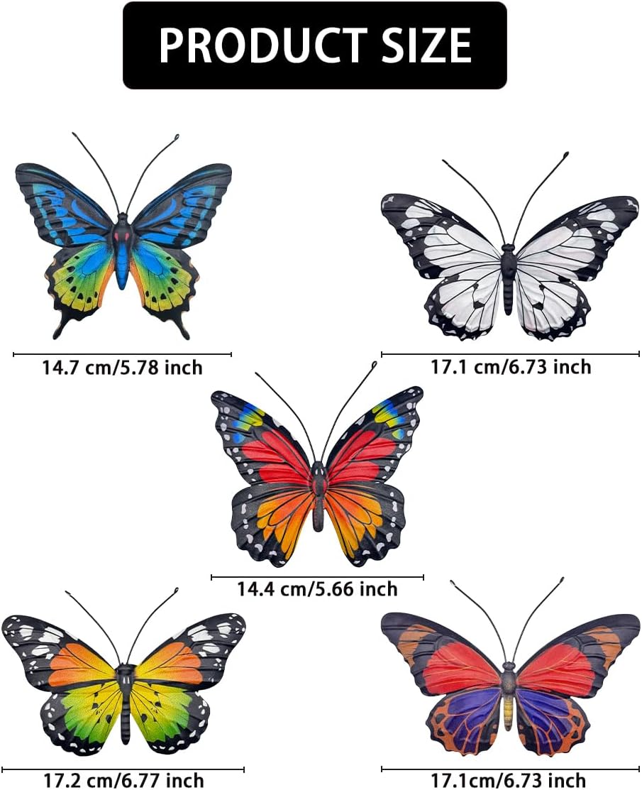 EOORAU Metal Butterfly Wall Art Outdoor Decor - 5 Pack Metal Butterflies Wall Sculpture Hanging Decor for Home Yard Patio Garden Decoration, Gifts for Mom Friends