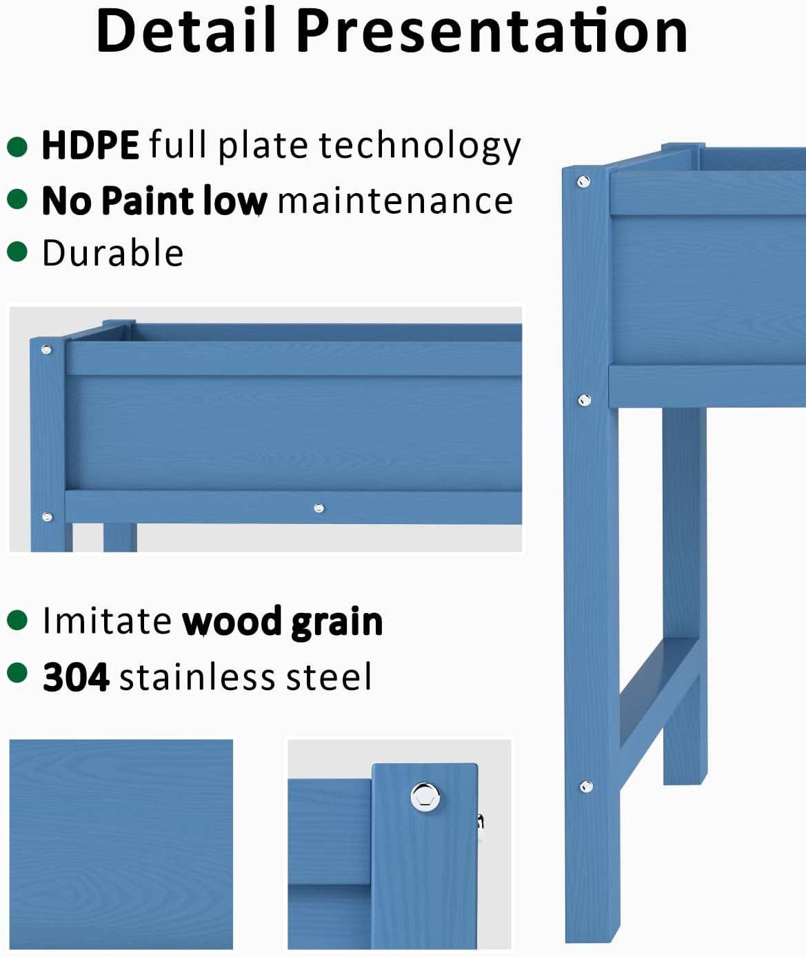 Raised Garden Beds Outdoor with Legs,Outdoor Planter Box，Non-Cracking,Rust Resistantand Rot-Resistant for Vegetable Garden for Backyard, Patio, Balcony Outdoors/Indoors, Navy