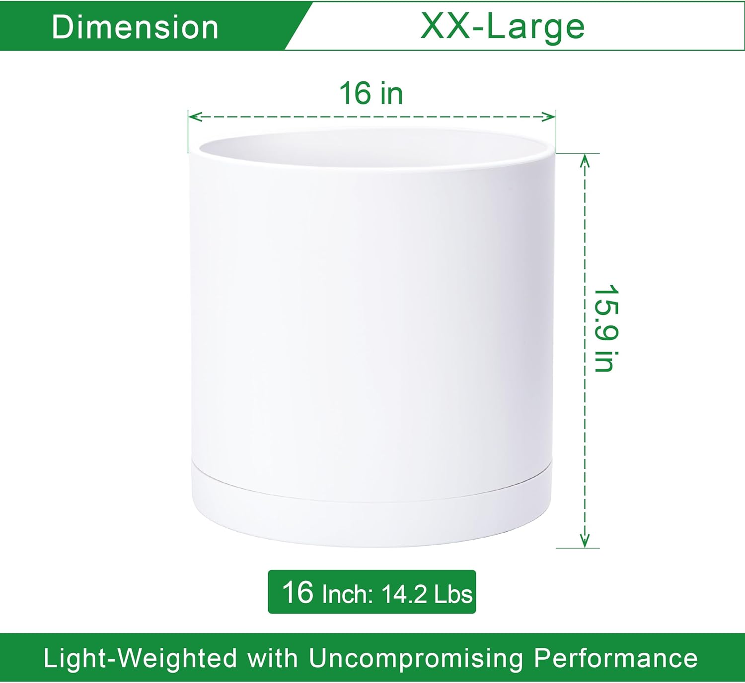 D'vine Dev 16 Inch White Plastic Planter Pots for Plant Pot with Drainage Hole and Seamless Saucers, 74-X-A-5