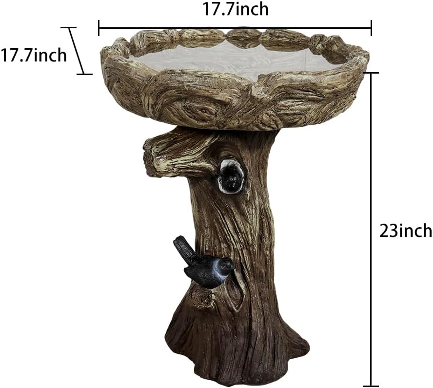 SKYFIRE 23” Tall Fibre Reinforced Concrete Birdbaths with Birds for Patio, Woodland Tree Trunk Decorative Outdoor Bird Bath for Garden，Pedestal Birdbaths for Outdoors, Garden, Patio, Lawn, Backyard