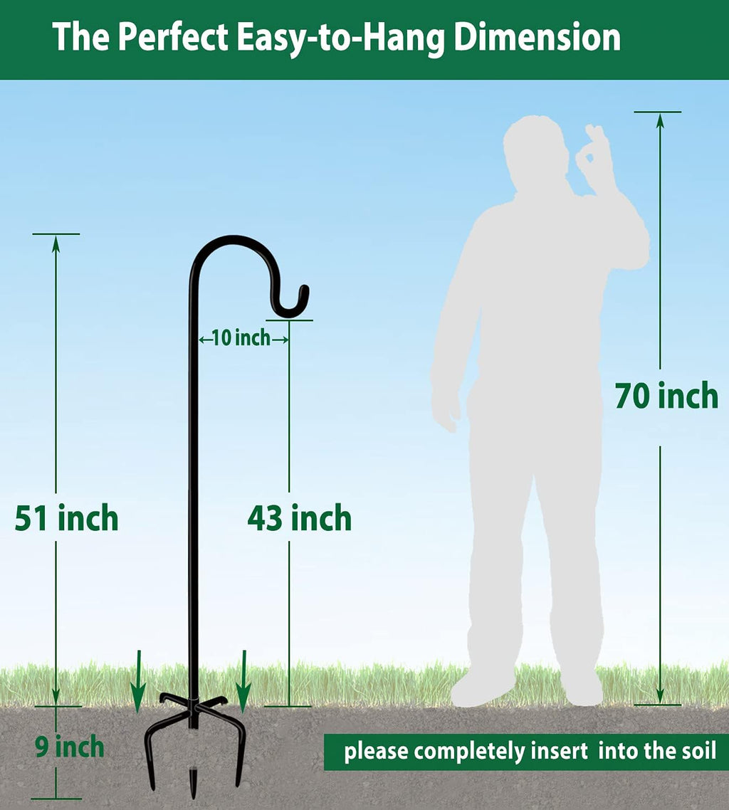 Artibear Adjustable Outdoor Shepherd Hook Stand with 5 Prong Base, 60 Inches Tall 3/5 in Thick, Shiny Black (1 Packs)