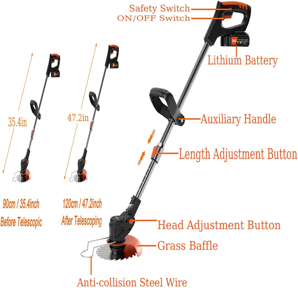 Weed Wacker 24V Eater Battery Brush Cutter, Electric Eater Battery Cordless stringles with 2 Batteries, 1 Charger, 3 Types Blades, Weed Wacker Battery Powered, Lightweight Battery Electric Weed