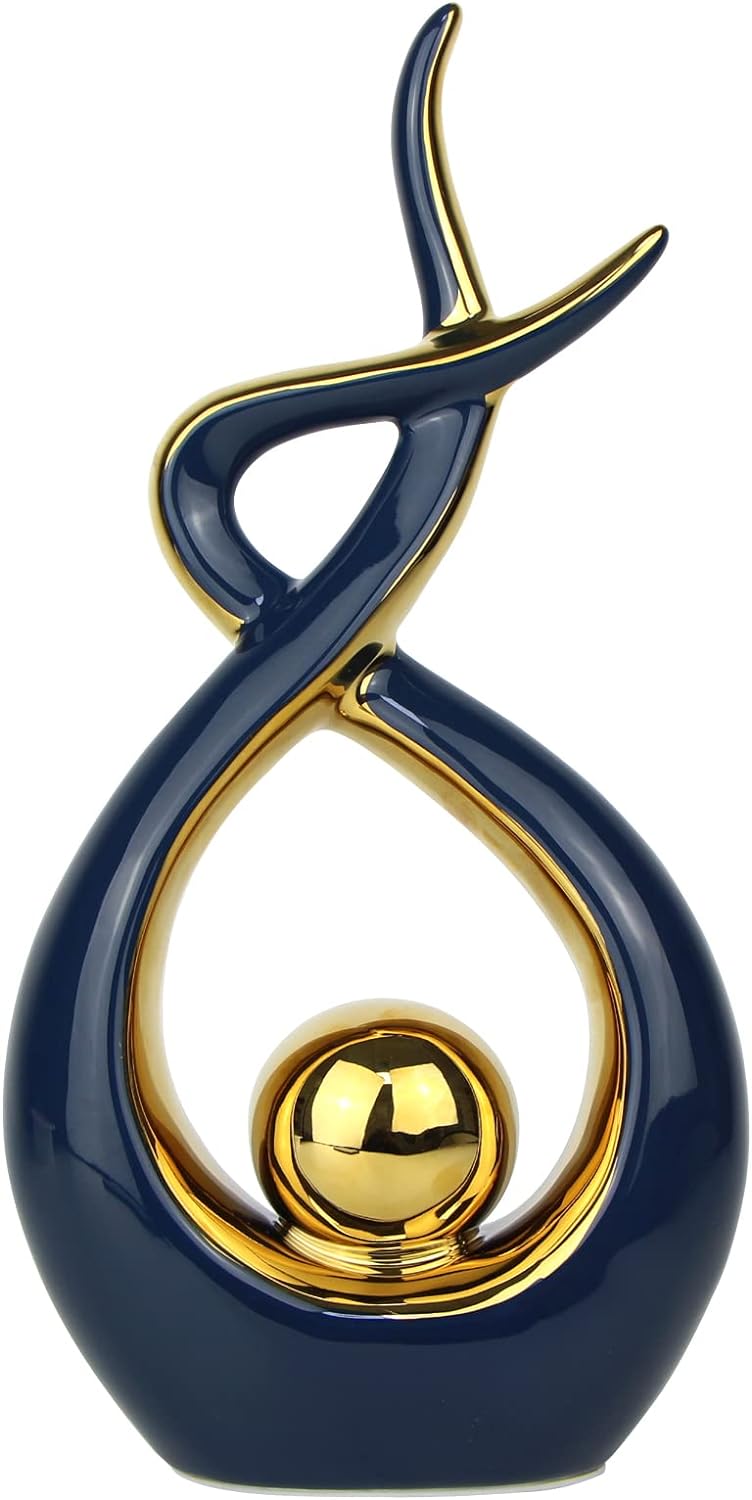 Norrclp Home Decor Modern Abstract Art Ceramic Statue Table Decorations for Dining Room Living Room Office Centerpiece (Blue and Gold, Large)