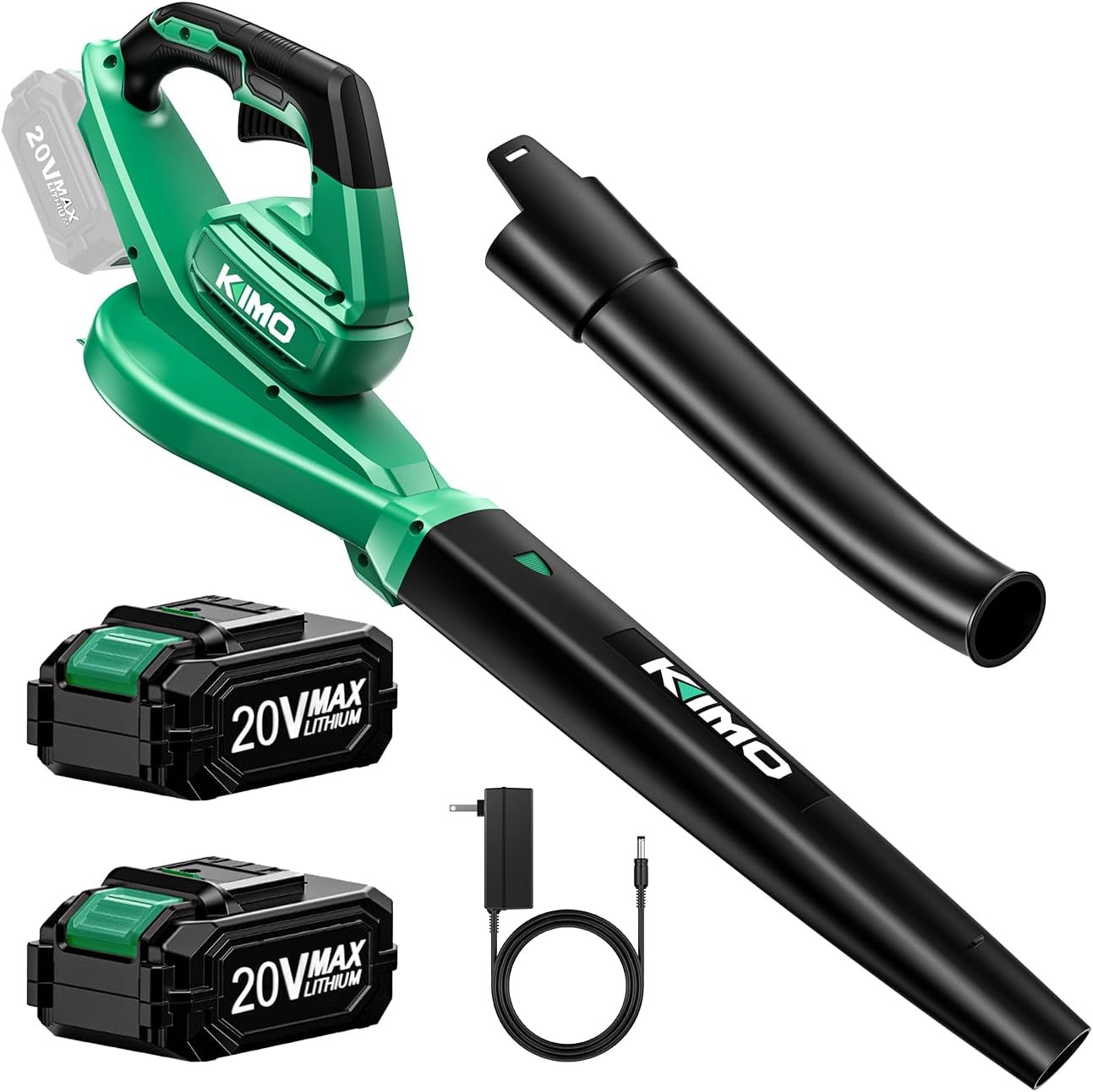 KIMO Leaf Blower Cordless with Battery and Charger, 2 Pack Batteries, Extension Tube, 20000 RPM Variable Speed, Lightweight Cordless Leaf Blower, Battery Operated Leaf Blowers for Lawn Care and Patio