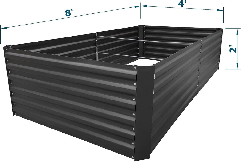 8x4x2FT Metal Raised Garden Bed Kit, Galvanized Outdoor Garden Bed Planter Box for Vegetables, Flowers, Herbs, Succulents and More, Black