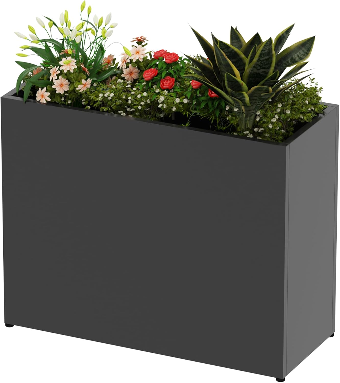 Large 36" L Metal Planter Box for Outdoor, Black Raised Garden Bed Flower Pot - Rust-Resistant Steel Design for Patio, Porch, Yard with Drainage Holes, Easy No-Tool Assembly