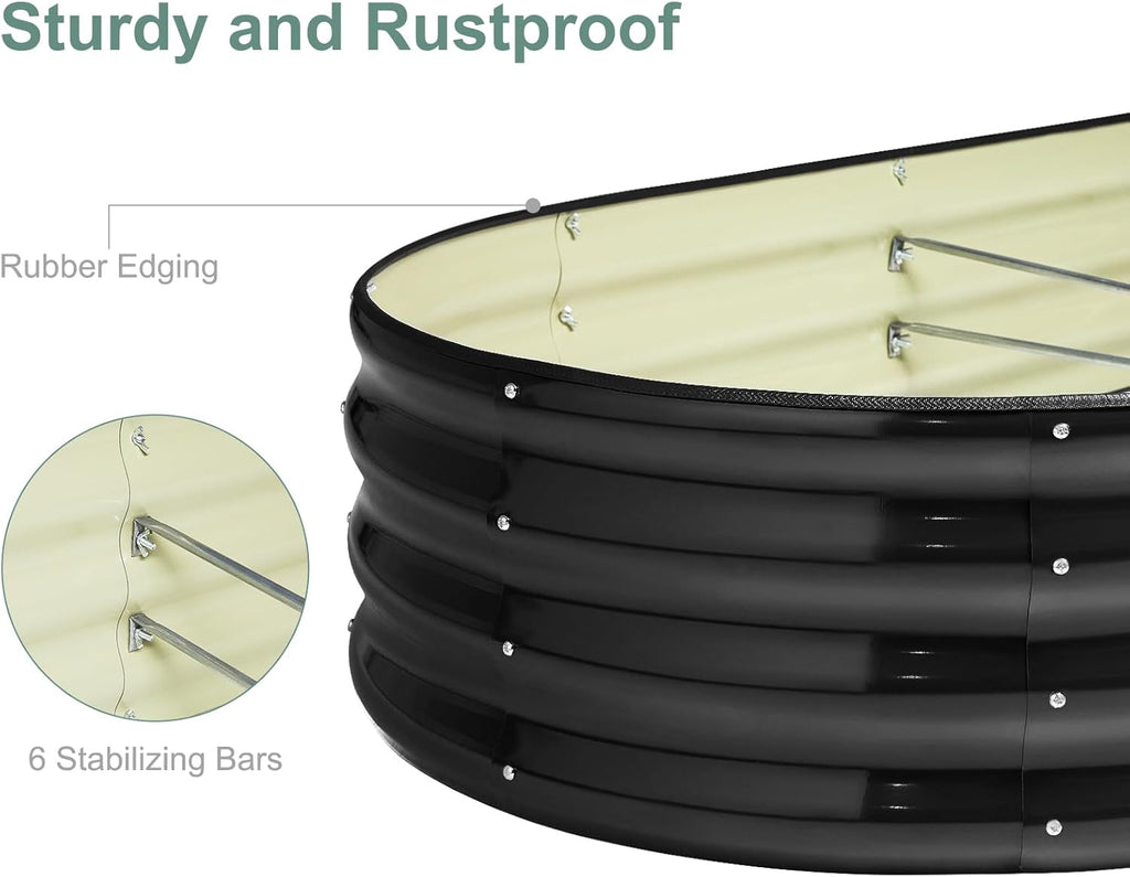2Pcs 12" Tall Black Oval Galvanized Steel Raised Garden Bed - 7x3ft Modular Metal Planter Box for Outdoor Gardening, Durable Metal Raised Flower Beds Outdoor Large Planters for Porch & Yard