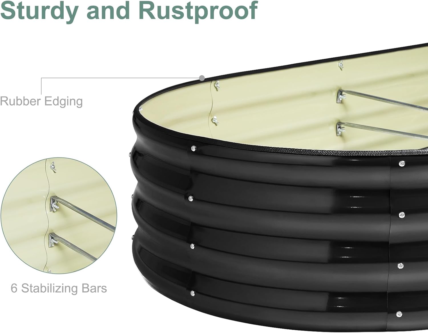 12" Tall Black Oval Metal Raised Garden Bed Outdoor - 7x3ft Galvanized Steel Planter Box for Vegetables/Flowers Modular Rust-Proof Gardening Bed Heavy Duty Plant Container