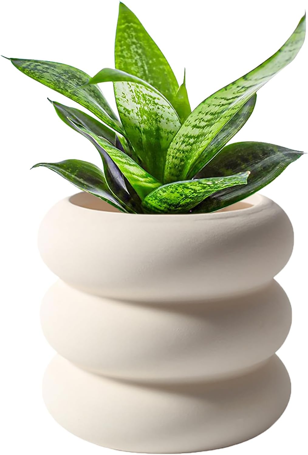 Ceramic Plant Pot Indoor, 6.3 Inch Beige Unglazed Flower Pot with Drainage Hole, Bubble Design Ceramic Planter for Home & Office Decor