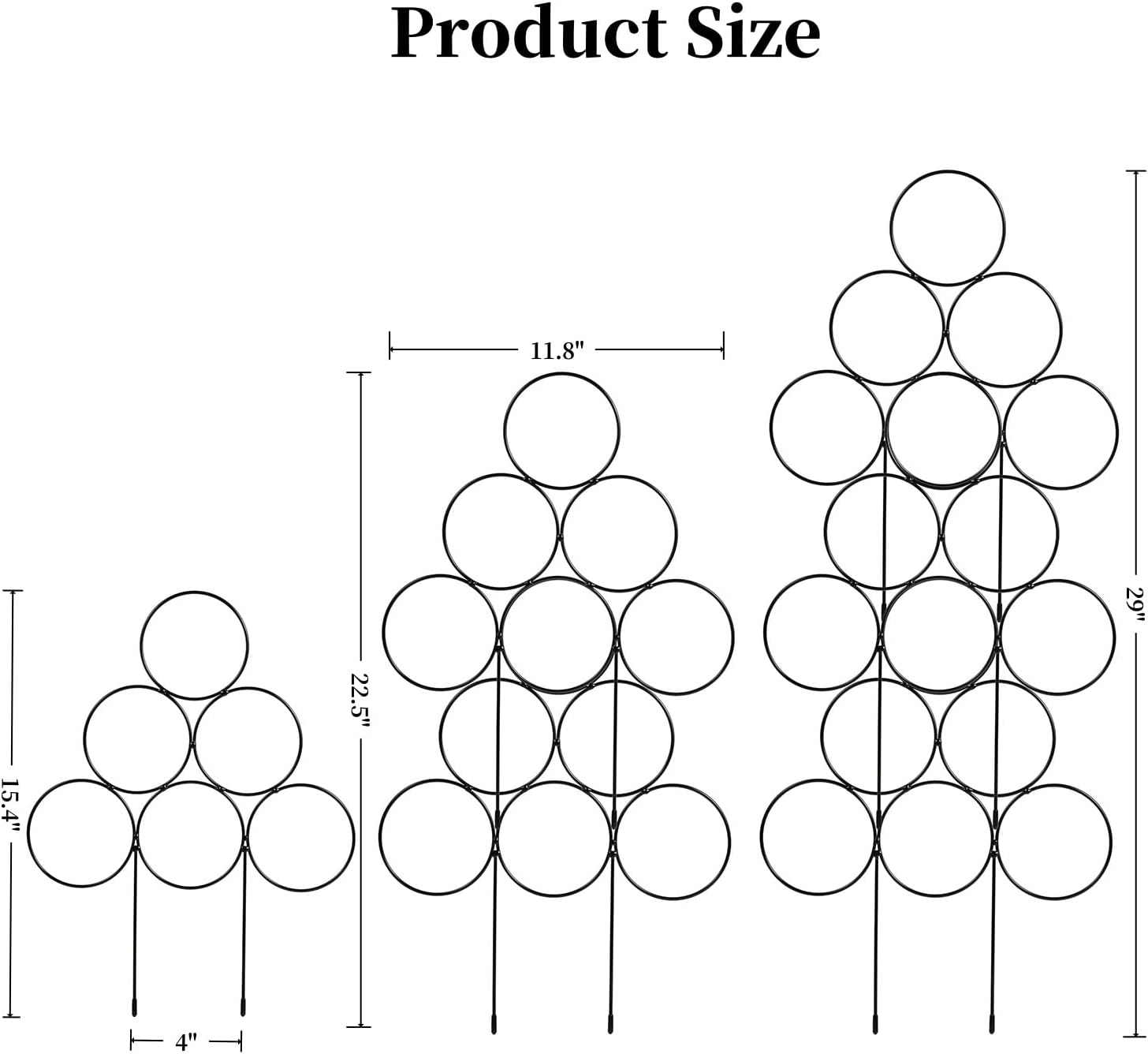 Garden Plant Trellis for Indoor Plants, Stackable Metal Trellis Supports for Climbing Plants or Houseplants, 3 Pack, Black,11.8"(W) x 15.4"(H)