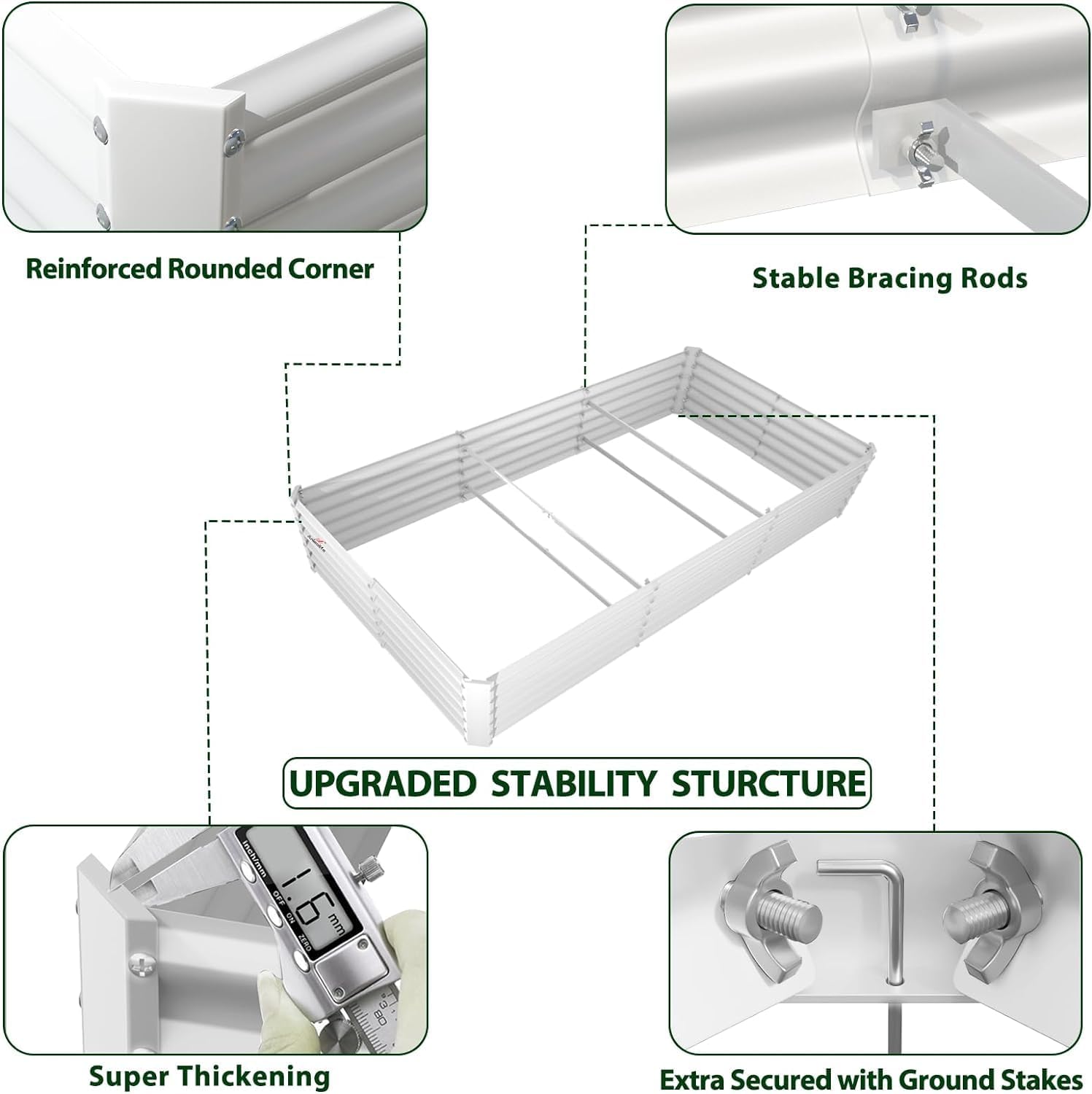 A ANLEOLIFE 8X4X1.5 ft Galvanized Raised Garden Bed, Rectangle Above Ground Modular Metal Planter Boxes Outdoor for Vegetables Flowers Herbs, Anti-Rust & Easy-Setup, Antique White