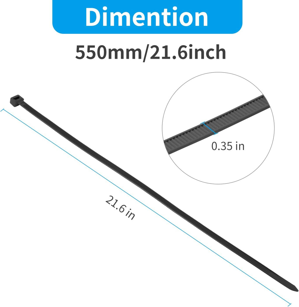 XINGO 22 inch Black Zip Ties Heavy Duty 100Pack, 200 LBS Ultra Strong Plastic Wire Ties, Large Cable Ties Extra Long Tie Wraps, Indoor and Outdoor UV Resistant