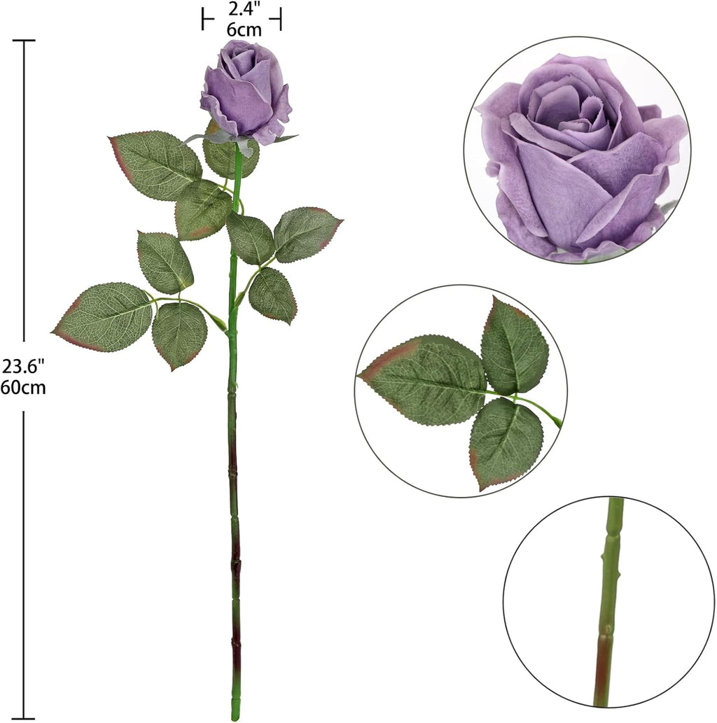 Artificial Realistic Roses Lilac Flowers 24" Real Touch Silk Roses Bouquet Long Stems Rose Fake Roses Decor for Home Party Wedding Table Centerpieces Roses Realistic - 5 Pcs
