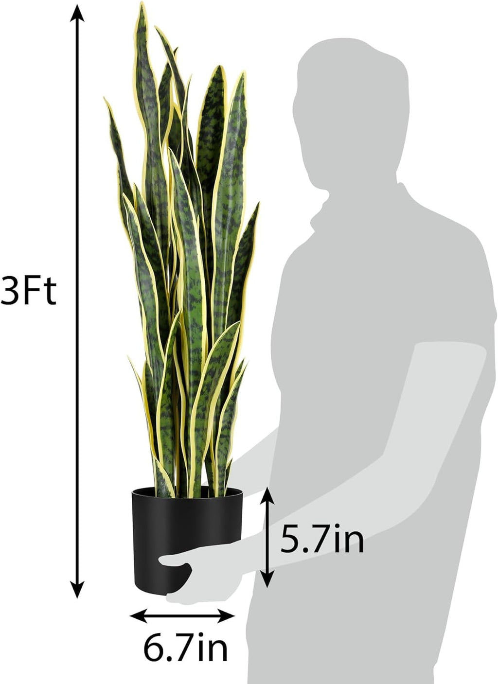 KOL 3ft 2PCS Artificial Snake Plant, 32 PVC Lifelike Leaves, 35in Faux Sansevieria for Indoor Home & Garden Decor, Potted Mother-in-Law's Tongue Plants, Yellow