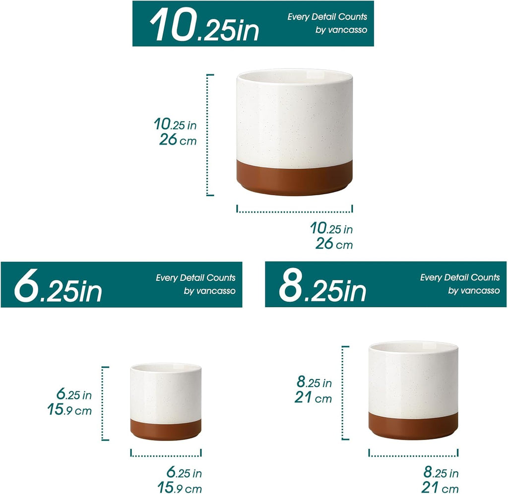 vancasso 6"+8"+10" Ceramic Pot for Plants, Large Outdoor Indoor Planter Pots with Drainage Holes, Set of 3, Khaki