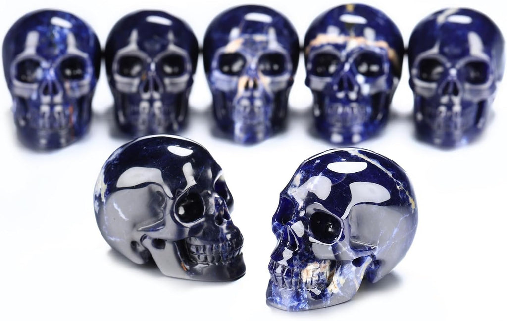 Skullis 2.0" Sodalite Crystal Skull, Hand Carved Gemstone Fine Art Sculpture, Reiki Healing Stone Statue.1483