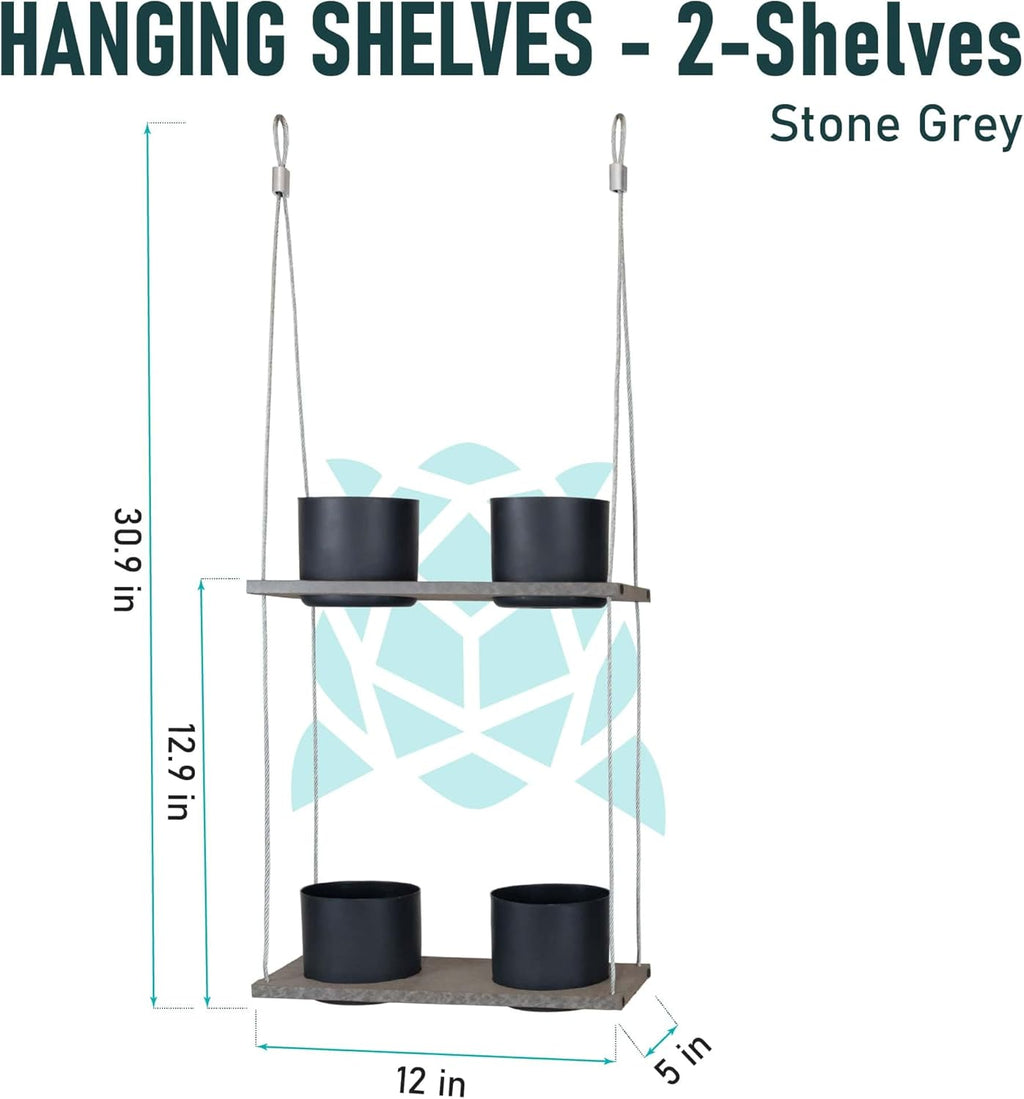 Urban Garden Decor with Pots Included, Hanging Planters for Indoor Outdoor Plants, Hanging Flowerpots, Wall Hanging Plant Holder Window Plant Shelves (Stone Gray, Shelf 4 Pots)