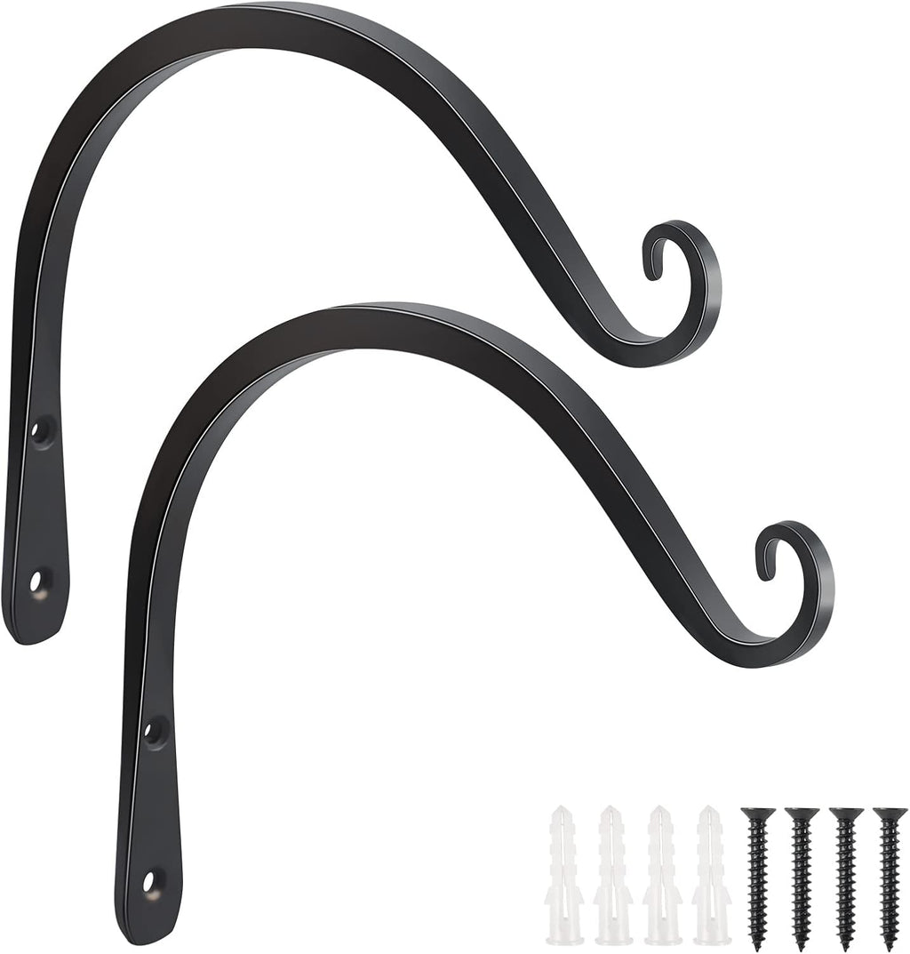 FEED GARDEN 2 Pack 8 Inch Hanging Plant Bracket Wall Hooks Decorative Plant Hangers for Outdoor Hanging Bird Feeders, Wind Chimes, Plant Baskets, Black