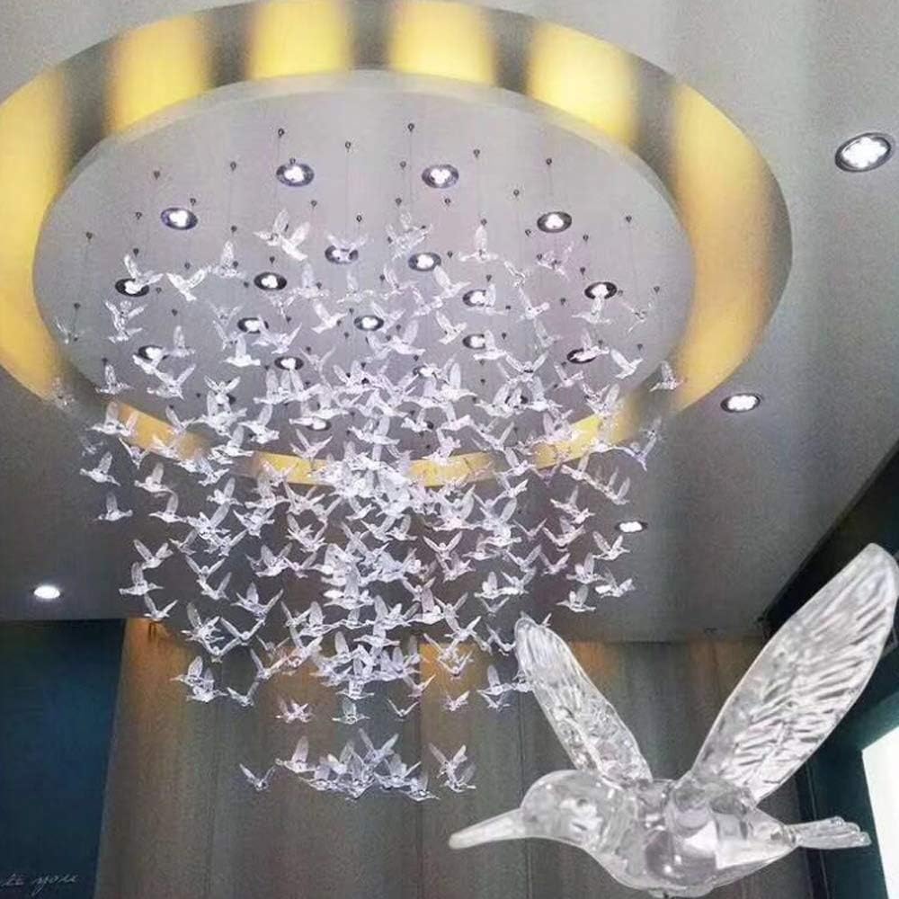 NUPTIO Crystal Ceiling Hanging Ornaments: 100 Pcs Acrylic Flying Birds for Wedding Party Window Garden Bedroom Outdoor Birthday - Christmas Tree Decorations with Transparent Line