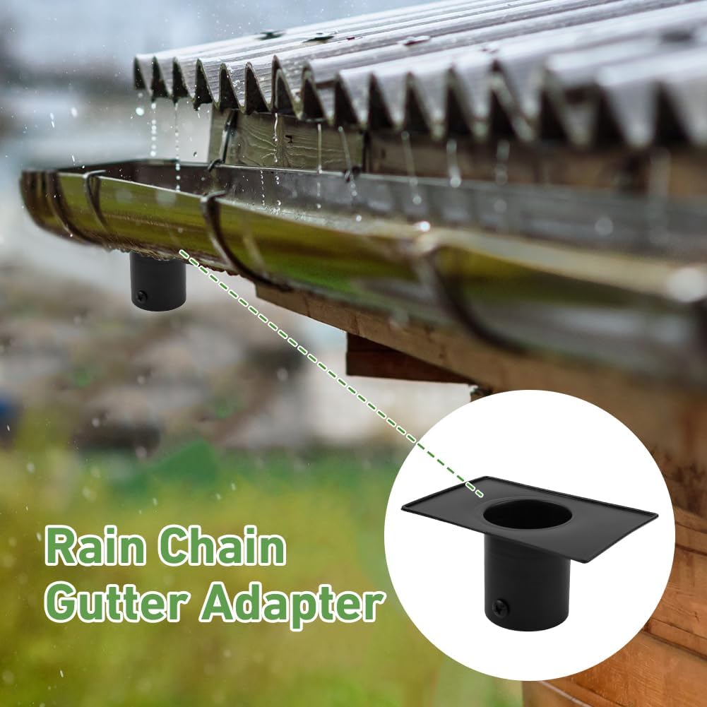 Rain Chain Gutter Adapter, Metal Rain Chain Adapter with Bolt Black Powder Coated Rust Resistant Rain Chain Gutter Installer for Rain Chain Outside Gutters Downspout Accessories
