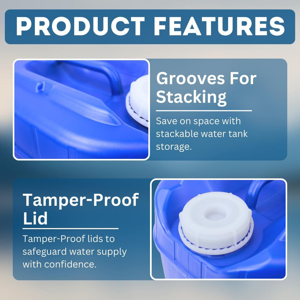 5-Gallon Stackable Water Storage Containers, 5 Gallons Each w/Lids + Spigot, Easy Fill, Survial Supply Emergency Water Storage for Camping and Disaster Preparedness, RV, 40 Gallon (8 Tanks)