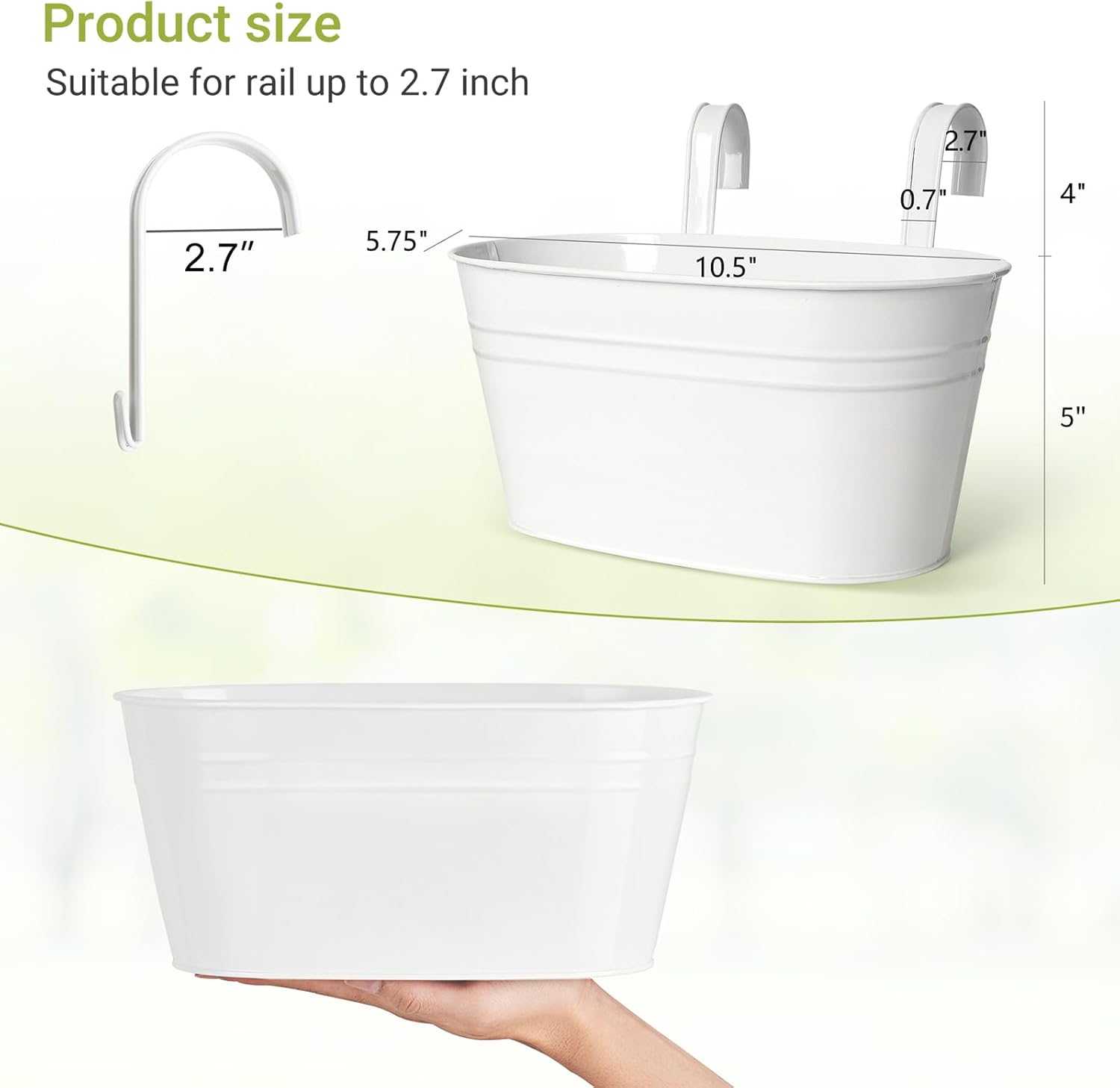 Dahey Metal Iron Hanging Flower Pots for Railing Fence Hanging Bucket Pots Countryside Style Outdoor Planter Window Flower Plant Holder with Detachable Hooks Home Decor,White,4 Pcs