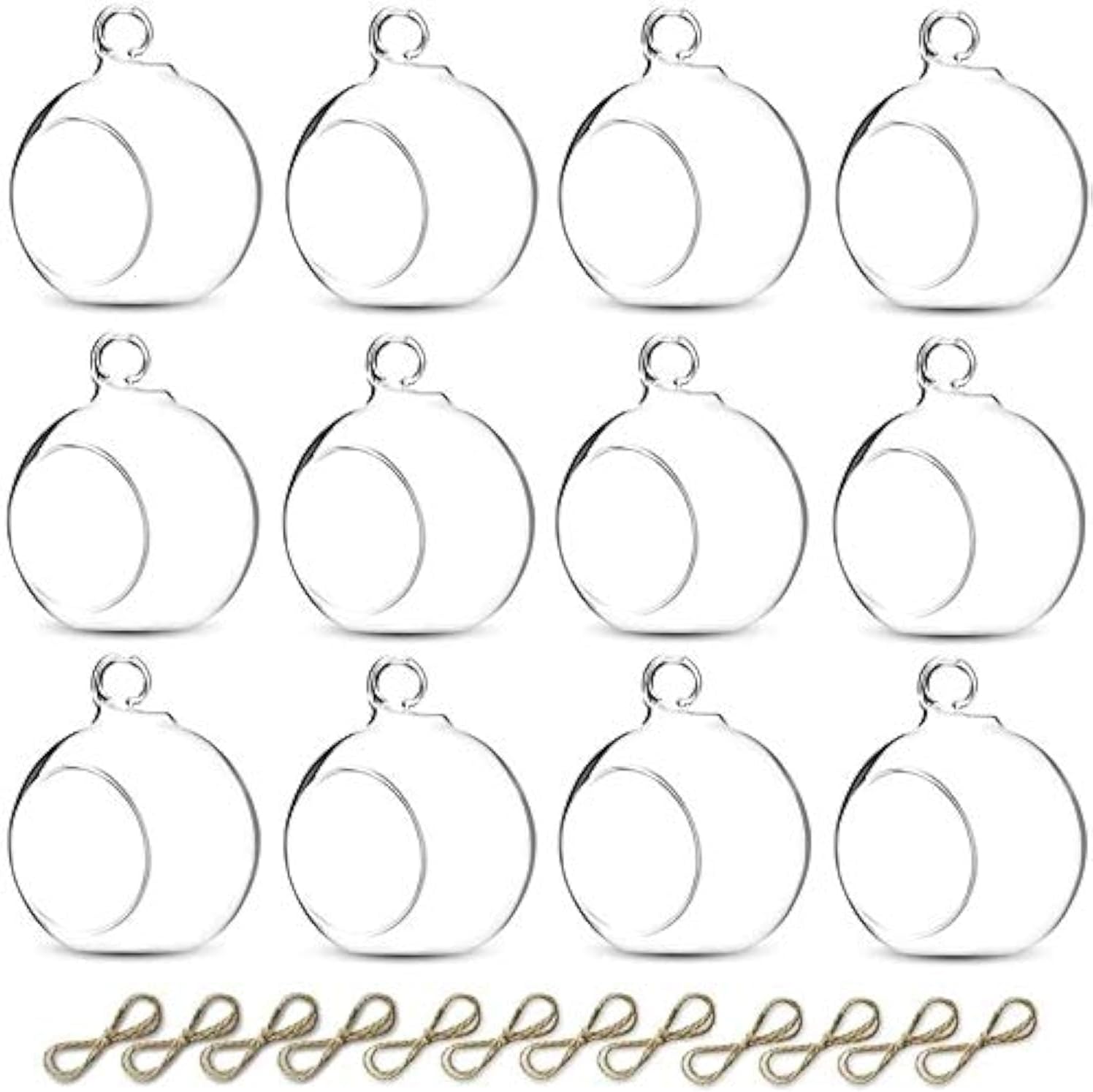 Sziqiqi Hanging Glass Globes Orbs Tea Light Candle Holders fillable with Trinkets for Wedding Ornaments, Wedding Birthday Christmas Party Centerpiece Accessory 2.36inch 10pcs +2 Extra