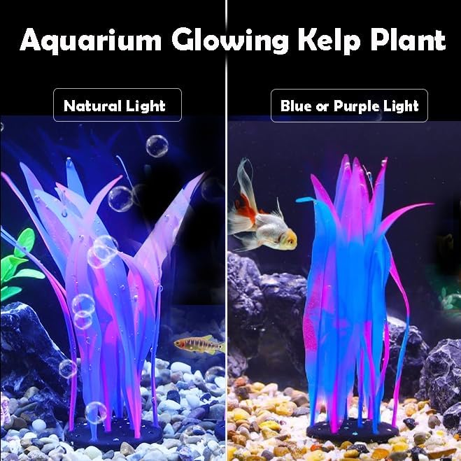 3Pcs Soft Silicone Aquarium Plants Set Glowing Kelp Fish Tank Plants Decor Artificial Blue Aquarium Plant Simulation Artificial Water Grass for Fish Tank,7.08in9.84in16.9in