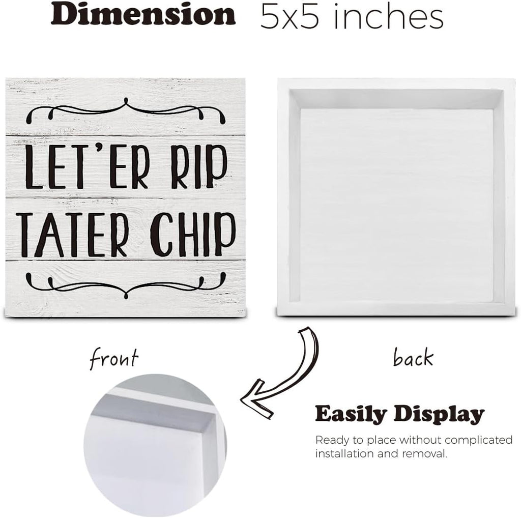 HOIJAUMAI Funny Bathroom Quote Wooden Box Sign, Desk Decor - Bathroom Theme Wood Block Plaque Box Sign for Home Restroom Toilet Desk Table Shelf Decorations - 5 X 5 Inch