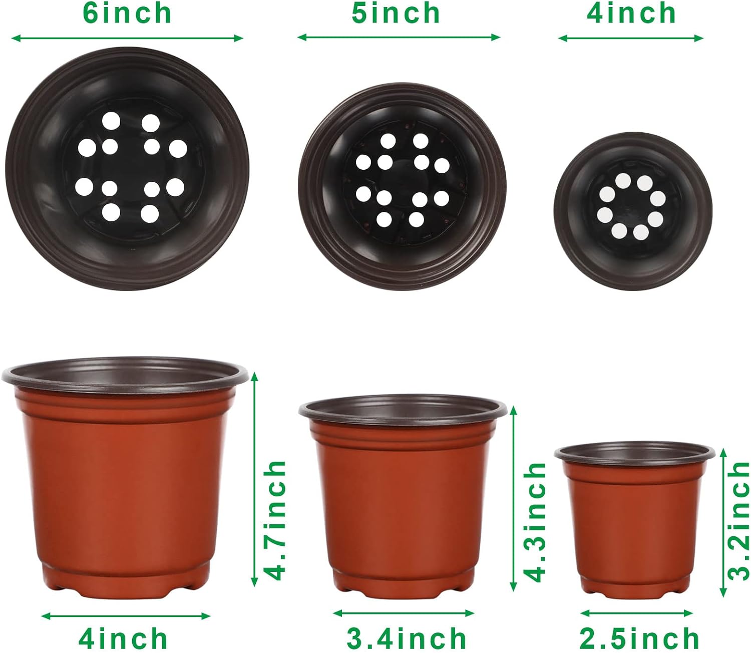 Augshy Nursery Pot, 75 Pcs 4", 5", 6" Plastic Plant Nursery Seed Starting Pots for Indoor Outdoor Succulent Seedling Cutting Transplanting